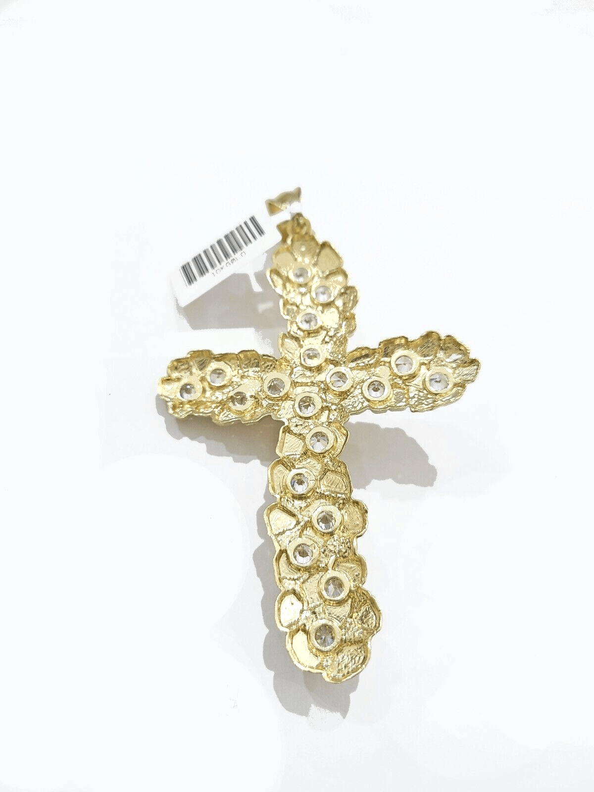 Real 10k Gold Nugget Jesus Cross Charm Pendant 3.5'' Inch 10KT Yellow Gold - GoldenlinQ