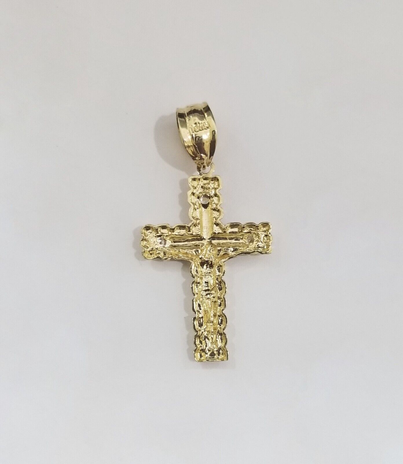 Real 10k Gold Nugget Jesus Crucifix Cross Pendant Charm 10kt Yellow Gold - GoldenlinQ
