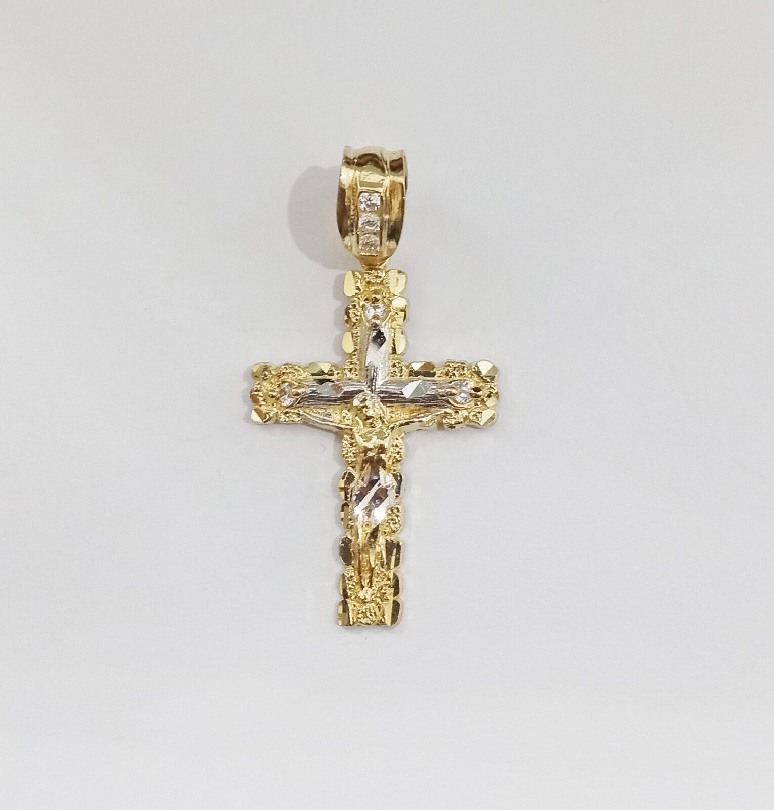 Real 10k Gold Nugget Jesus Crucifix Cross Pendant Charm 10kt Yellow Gold - GoldenlinQ