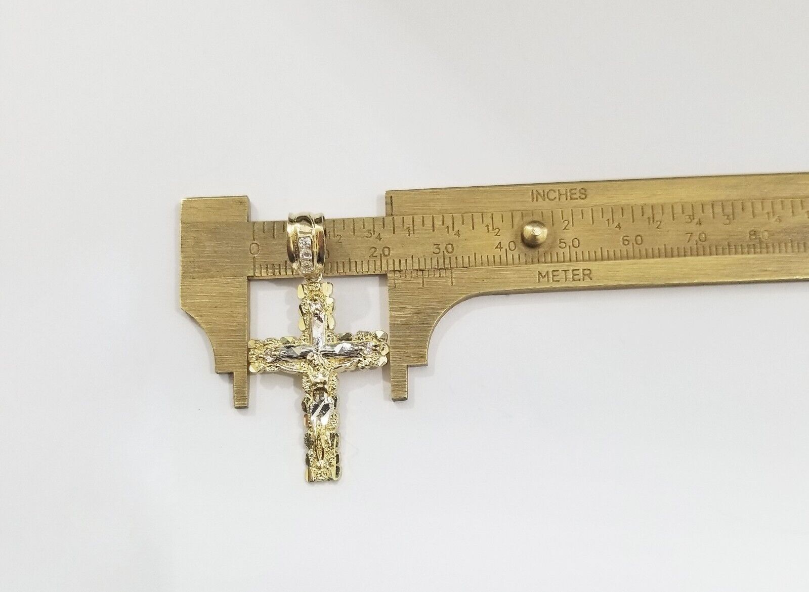 Real 10k Gold Nugget Jesus Crucifix Cross Pendant Charm 10kt Yellow Gold - GoldenlinQ