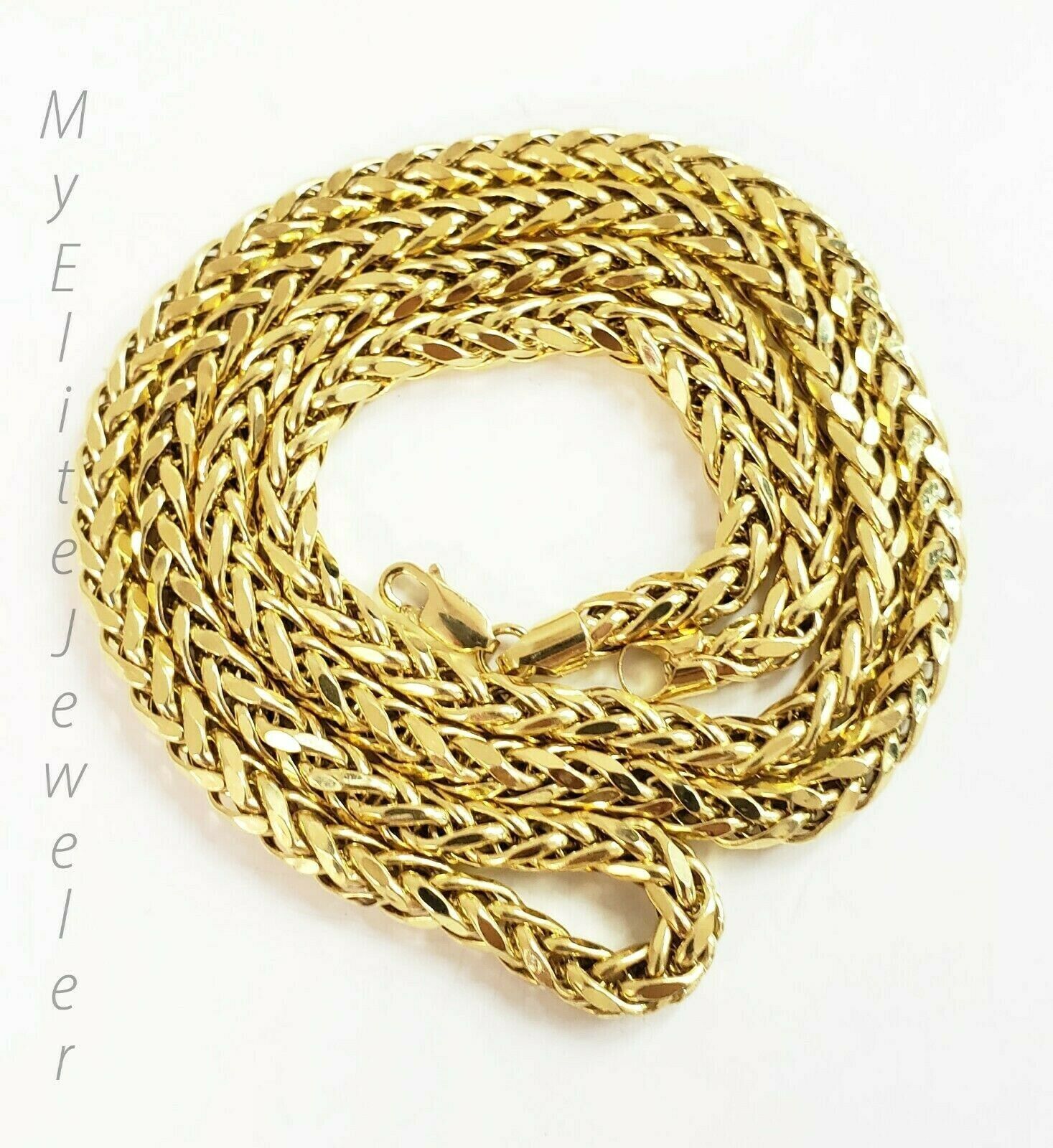 Real 10k Gold Palm Chain Necklace 4mm 24" Lobster Lock Real 10 KT Yellow Gold - GoldenlinQ