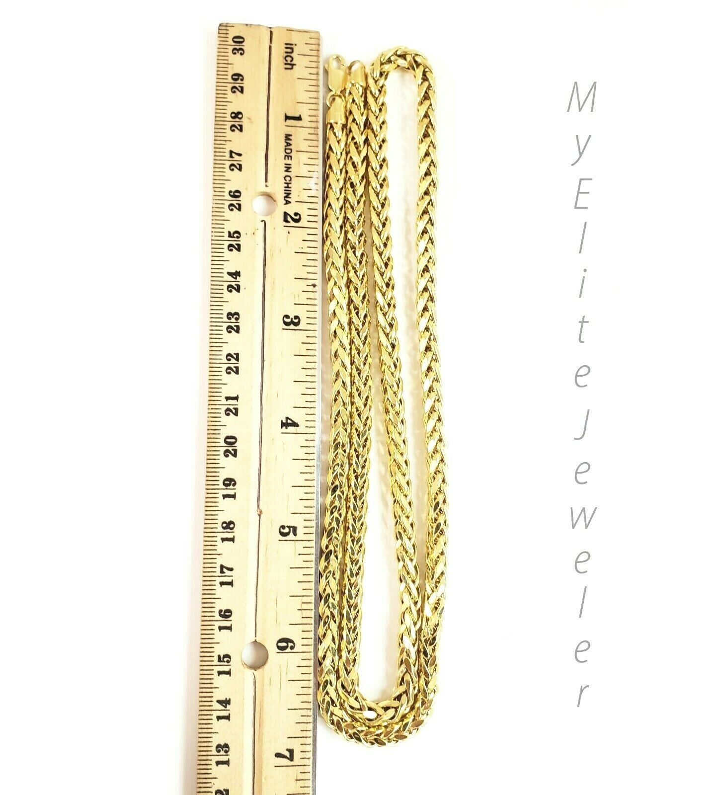 Real 10k Gold Palm Chain Necklace 4mm 24" Lobster Lock Real 10 KT Yellow Gold - GoldenlinQ