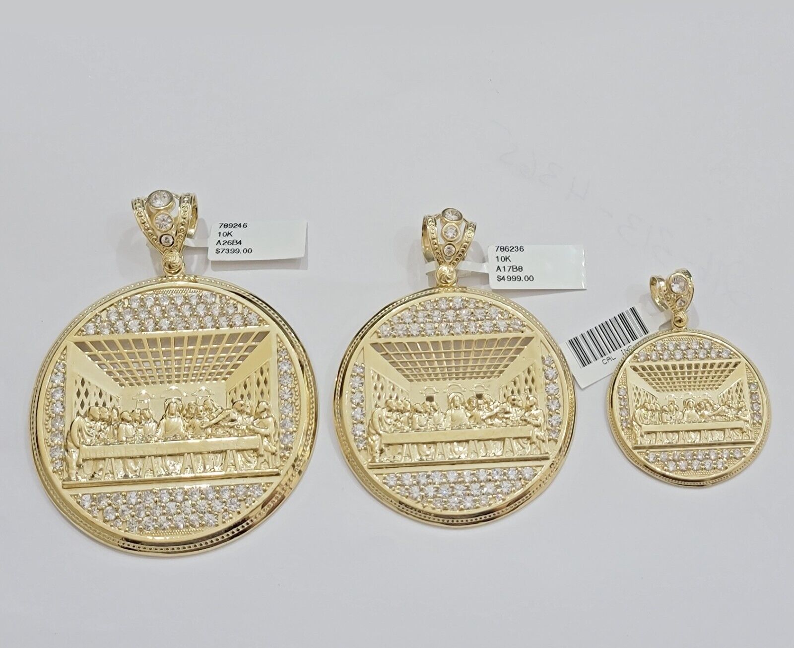 Real 10k Gold Pendant Charm Last Supper Jesus 10kt Yellow Gold With Stones , New - GoldenlinQ