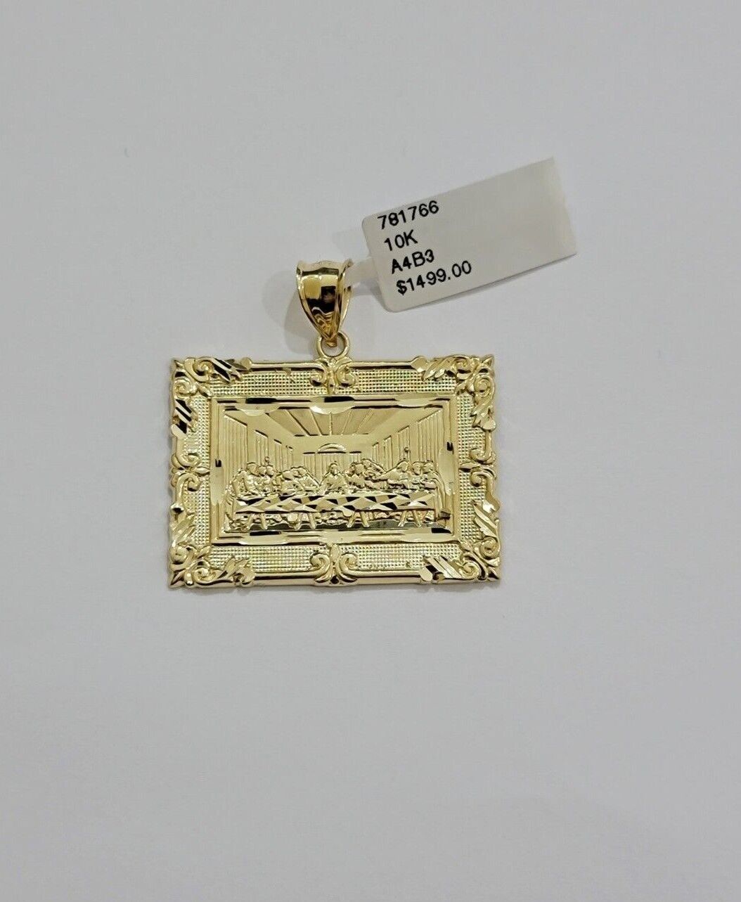 Real 10k Gold Pendant Charm Last Supper Square Jesus 10kt Yellow 1.5 - 3 Inch SALE - GoldenlinQ