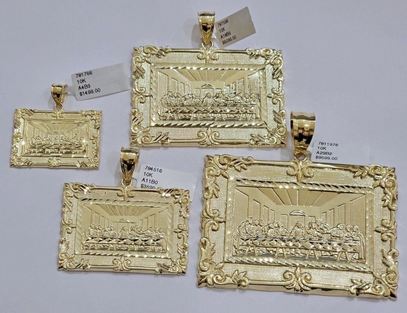 Real 10k Gold Pendant Charm Last Supper Square Jesus 10kt Yellow 1.5 - 3 Inch SALE - GoldenlinQ