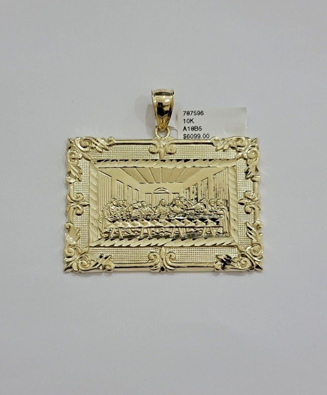 Real 10k Gold Pendant Charm Last Supper Square Jesus 10kt Yellow 1.5 - 3 Inch SALE - GoldenlinQ