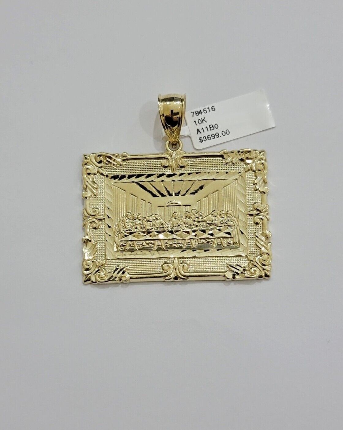 Real 10k Gold Pendant Charm Last Supper Square Jesus 10kt Yellow 1.5 - 3 Inch SALE - GoldenlinQ
