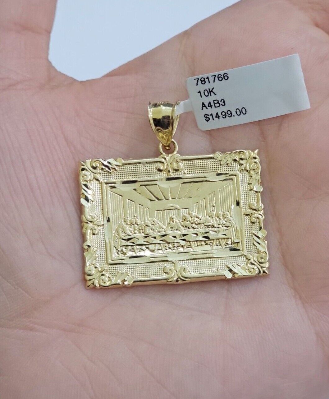 Real 10k Gold Pendant Charm Last Supper Square Jesus 10kt Yellow 1.5 - 3 Inch SALE - GoldenlinQ