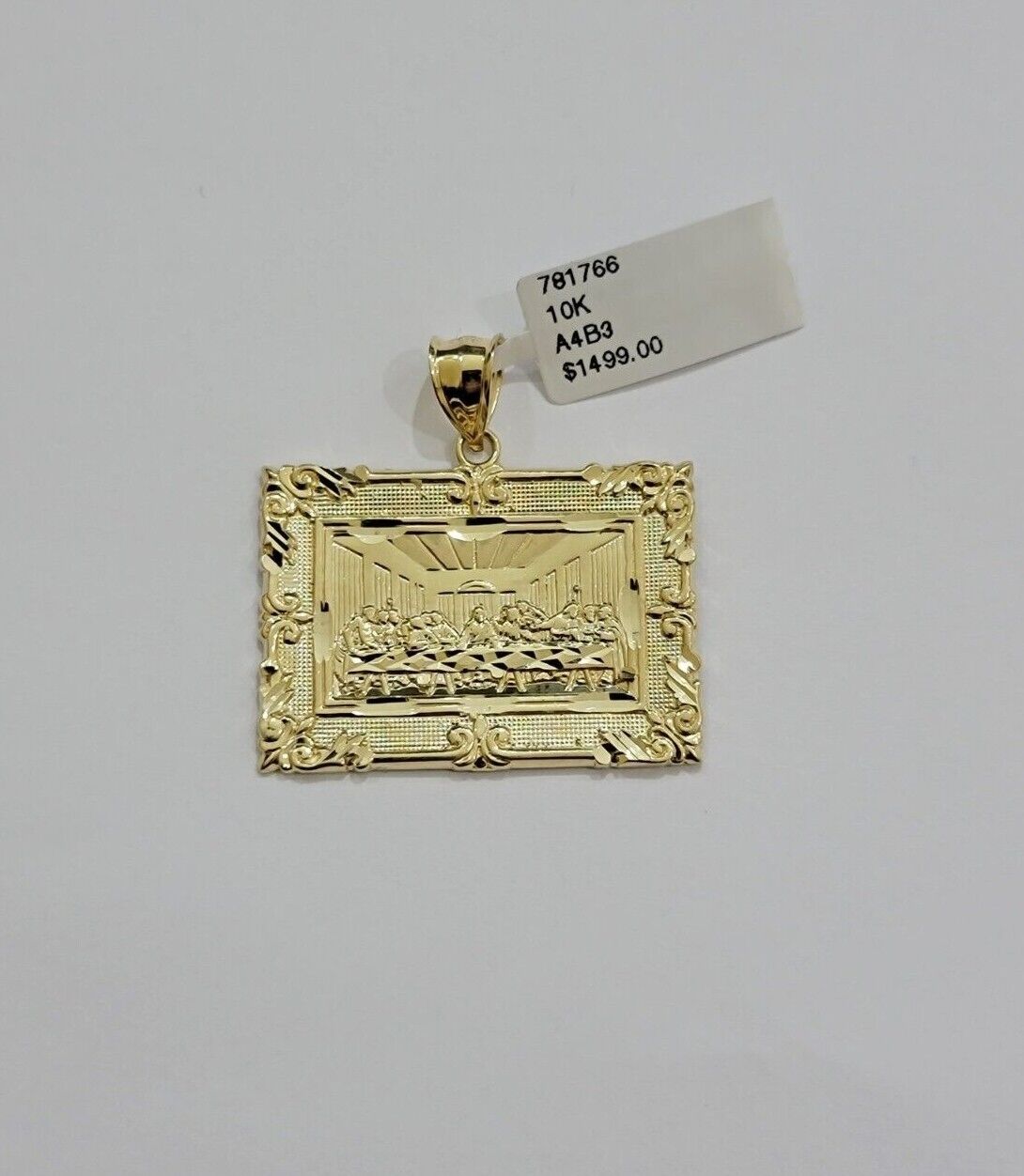 Real 10k Gold Pendant Charm Last Supper Square Jesus 10kt Yellow 1.5 - 3 Inch SALE - GoldenlinQ