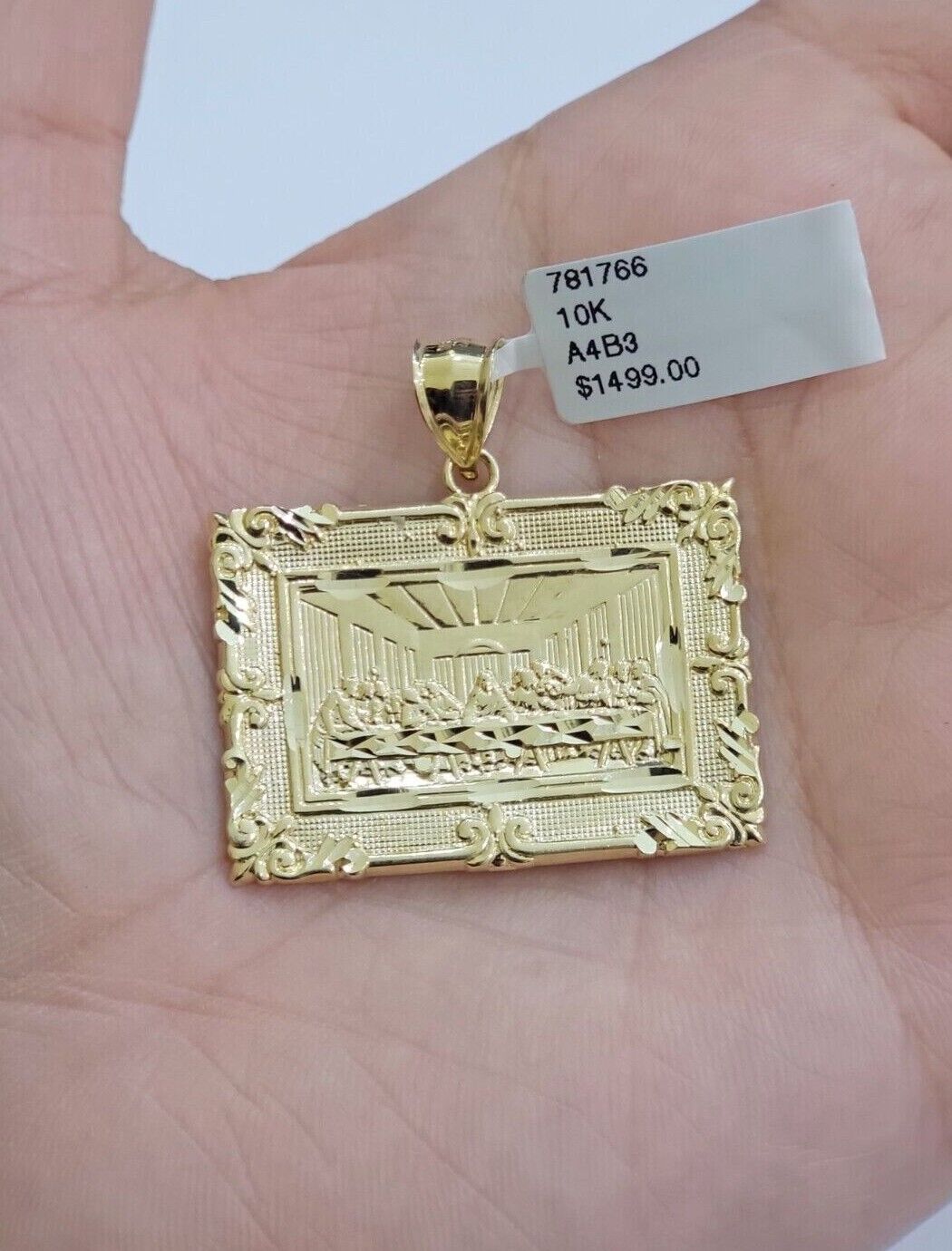 Real 10k Gold Pendant Charm Last Supper Square Jesus 10kt Yellow 1.5 - 3 Inch SALE - GoldenlinQ