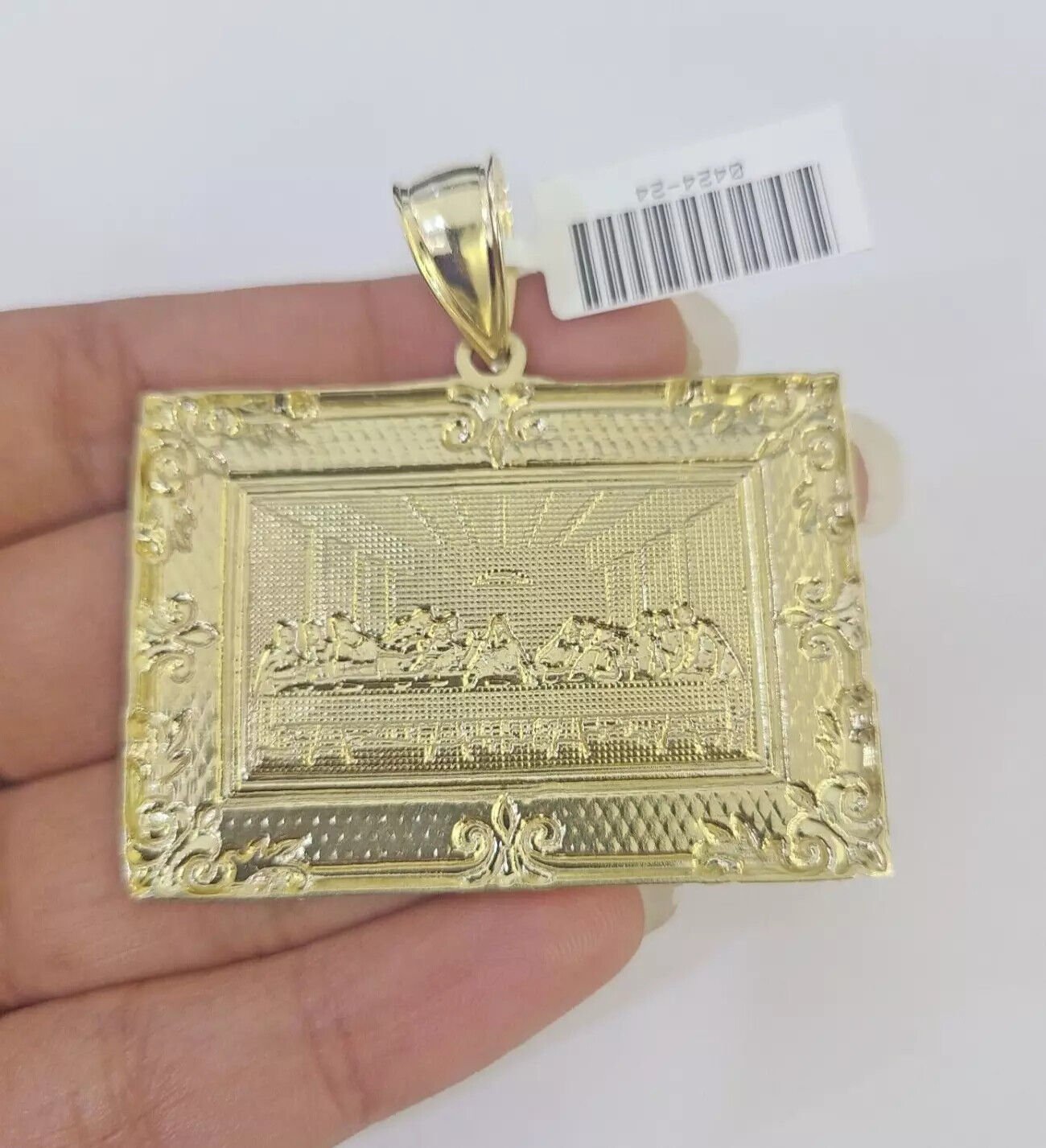 Real 10k Gold Pendant Charm Last Supper Square Jesus 10kt Yellow 1.5 - 3 Inch SALE - GoldenlinQ