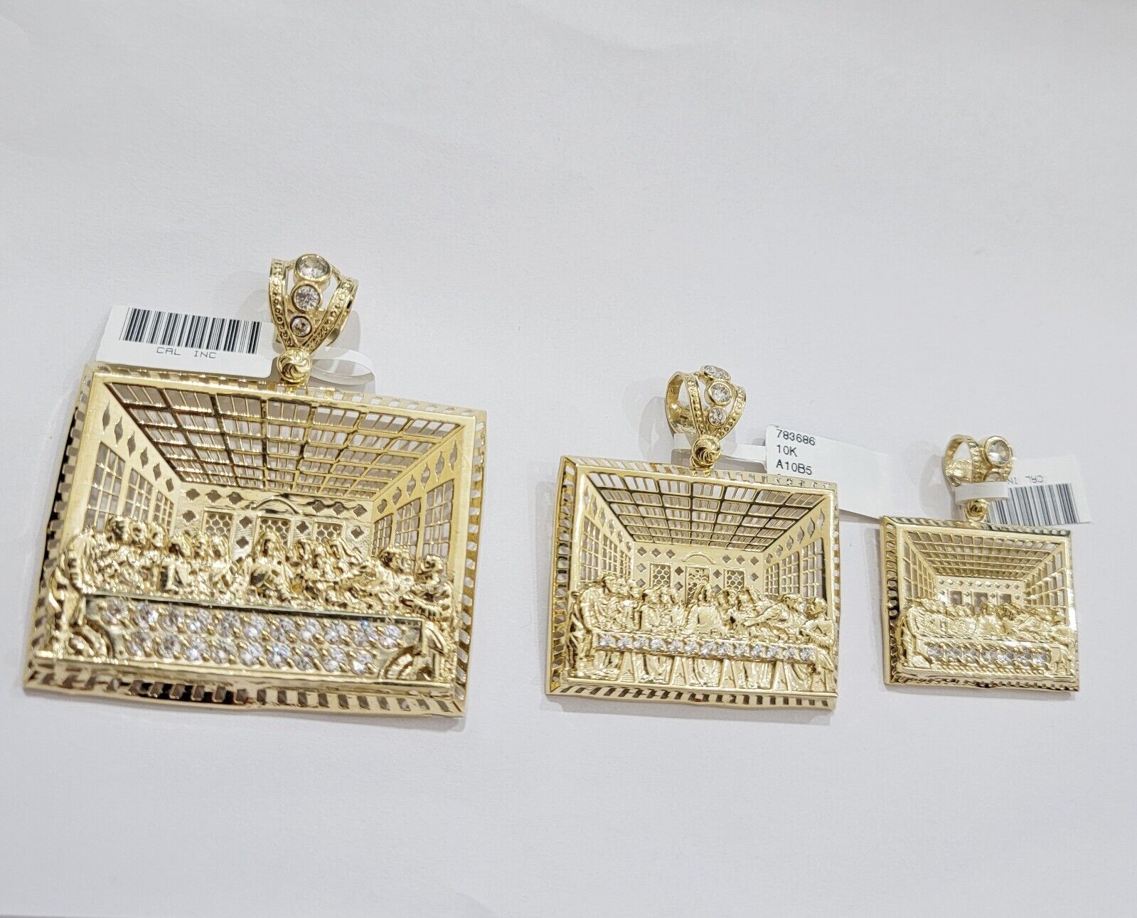 Real 10k Gold Pendant Charm Last Supper Square Jesus 10kt Yellow Gold With Stone - GoldenlinQ