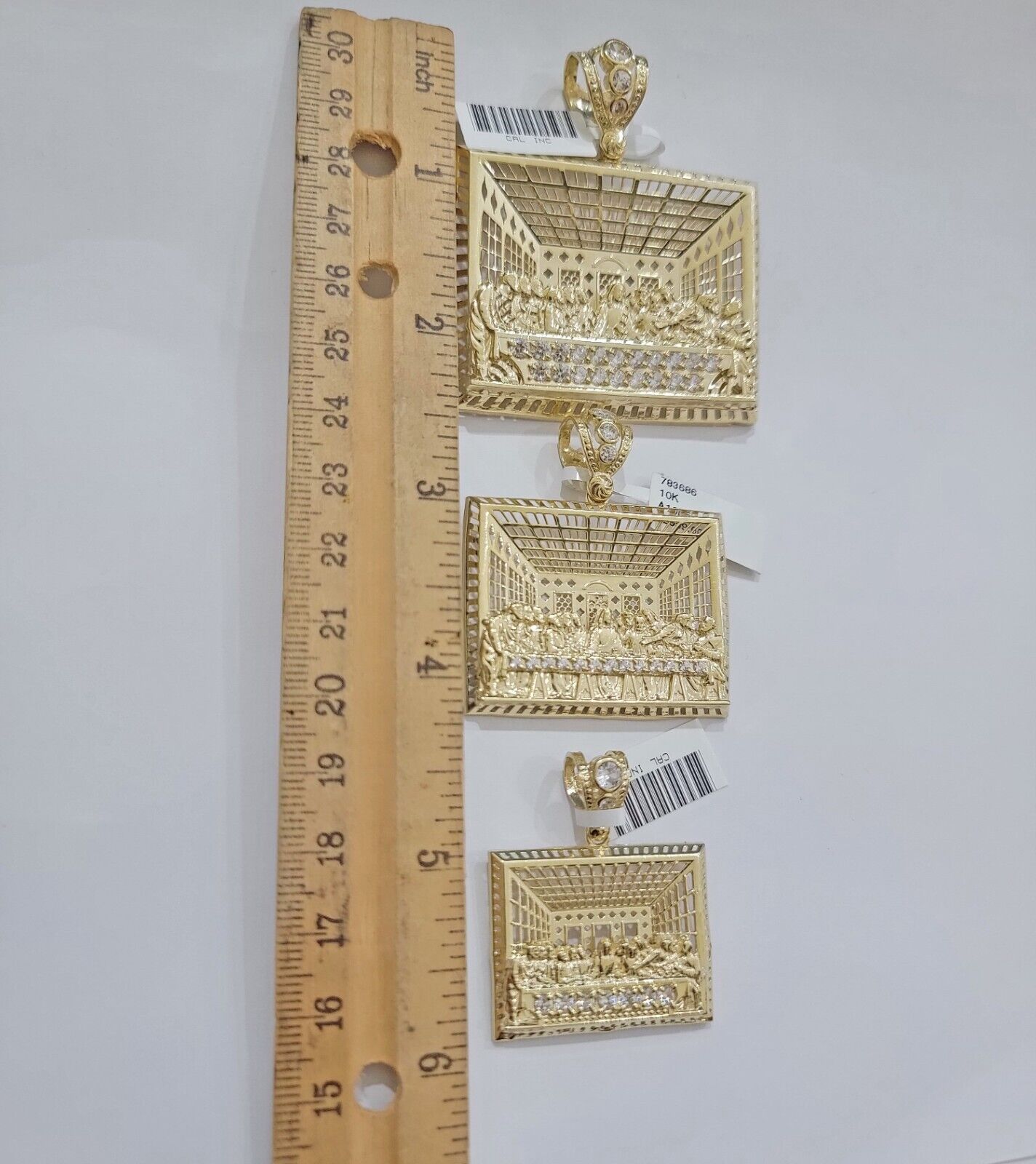 Real 10k Gold Pendant Charm Last Supper Square Jesus 10kt Yellow Gold With Stone - GoldenlinQ