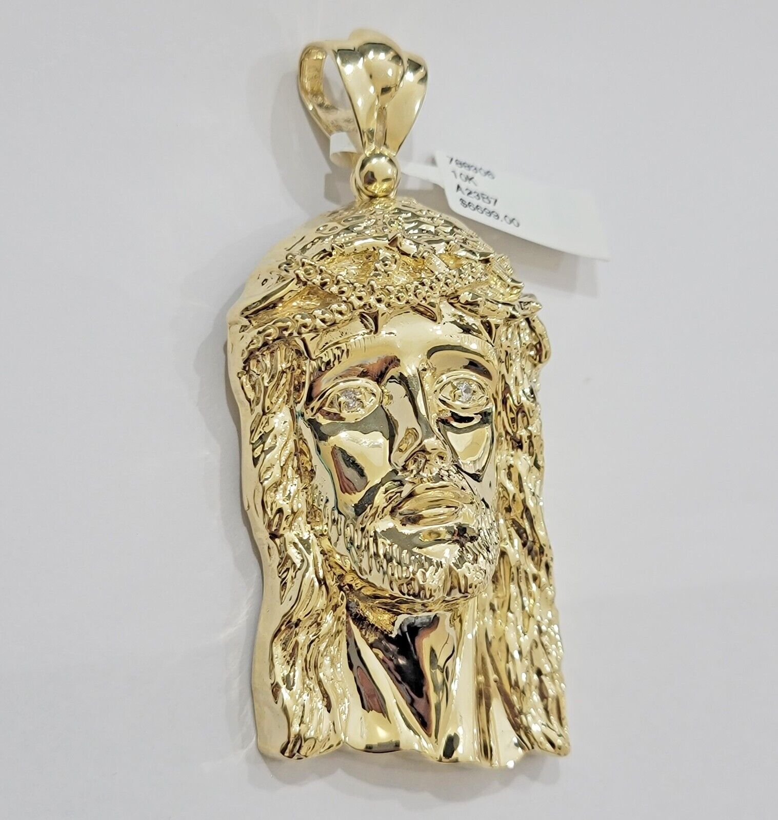 Real 10k Gold Pendant Jesus Head Charm 10kt Yellow Gold 3.1 Inch Long For Men's - GoldenlinQ