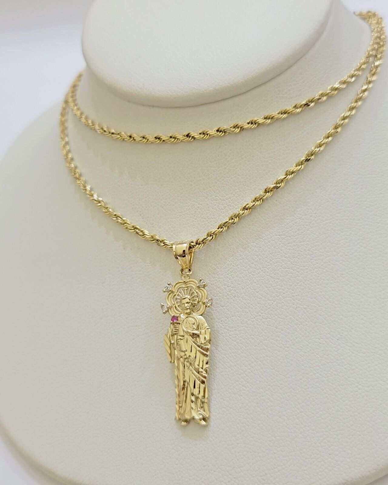 REAL 10k Gold Pendant & Solid Rope Chain Necklace 18" - 24 Inch Saint Jude Charm - GoldenlinQ