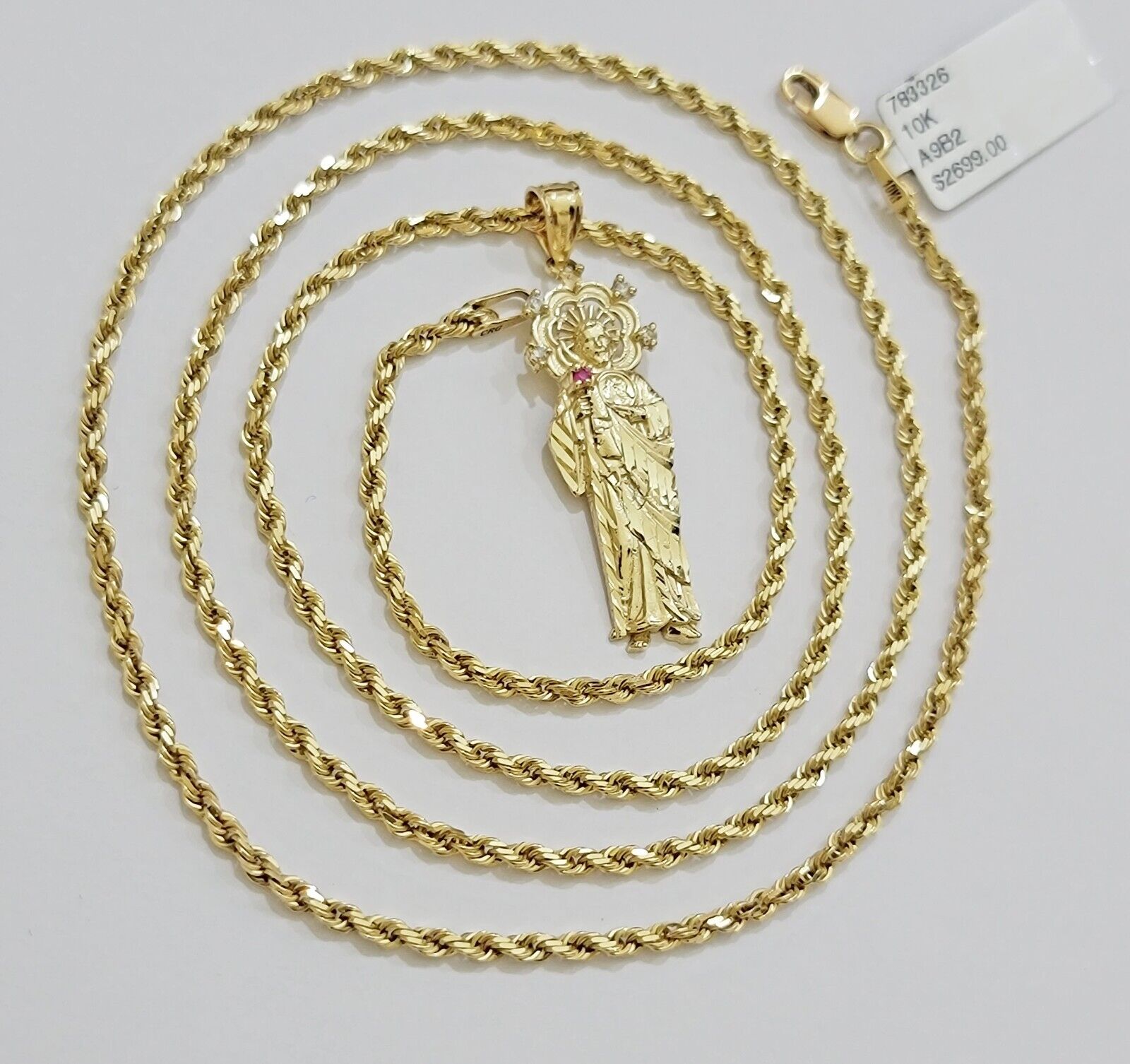 REAL 10k Gold Pendant & Solid Rope Chain Necklace 18" - 24 Inch Saint Jude Charm - GoldenlinQ