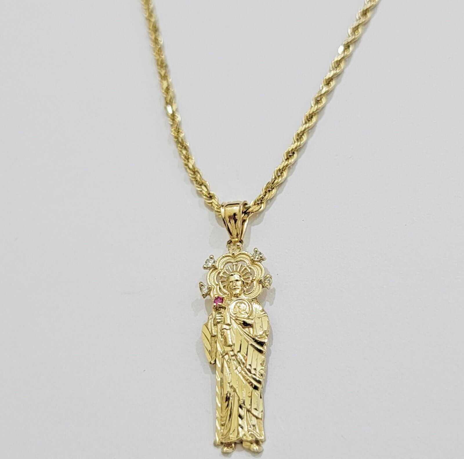 REAL 10k Gold Pendant & Solid Rope Chain Necklace 18" - 24 Inch Saint Jude Charm - GoldenlinQ