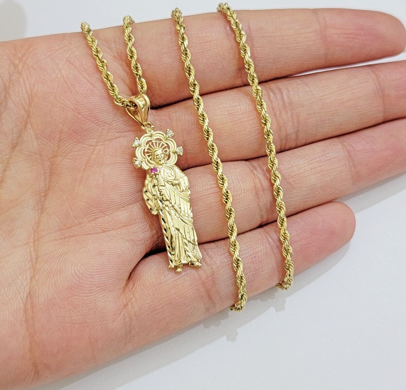 REAL 10k Gold Pendant & Solid Rope Chain Necklace 18" - 24 Inch Saint Jude Charm - GoldenlinQ