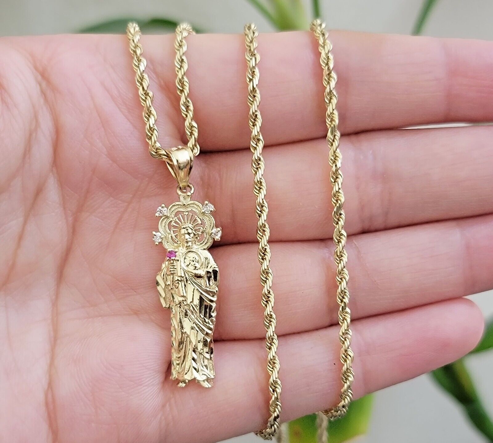 REAL 10k Gold Pendant & Solid Rope Chain Necklace 18" - 24 Inch Saint Jude Charm - GoldenlinQ