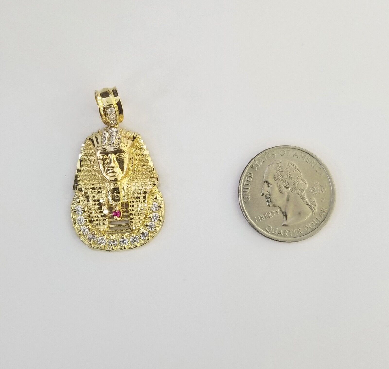 Real 10k Gold Pharaoh Head Charm Pendant 1.6" 10kt Yellow Gold for Mens Chain - GoldenlinQ