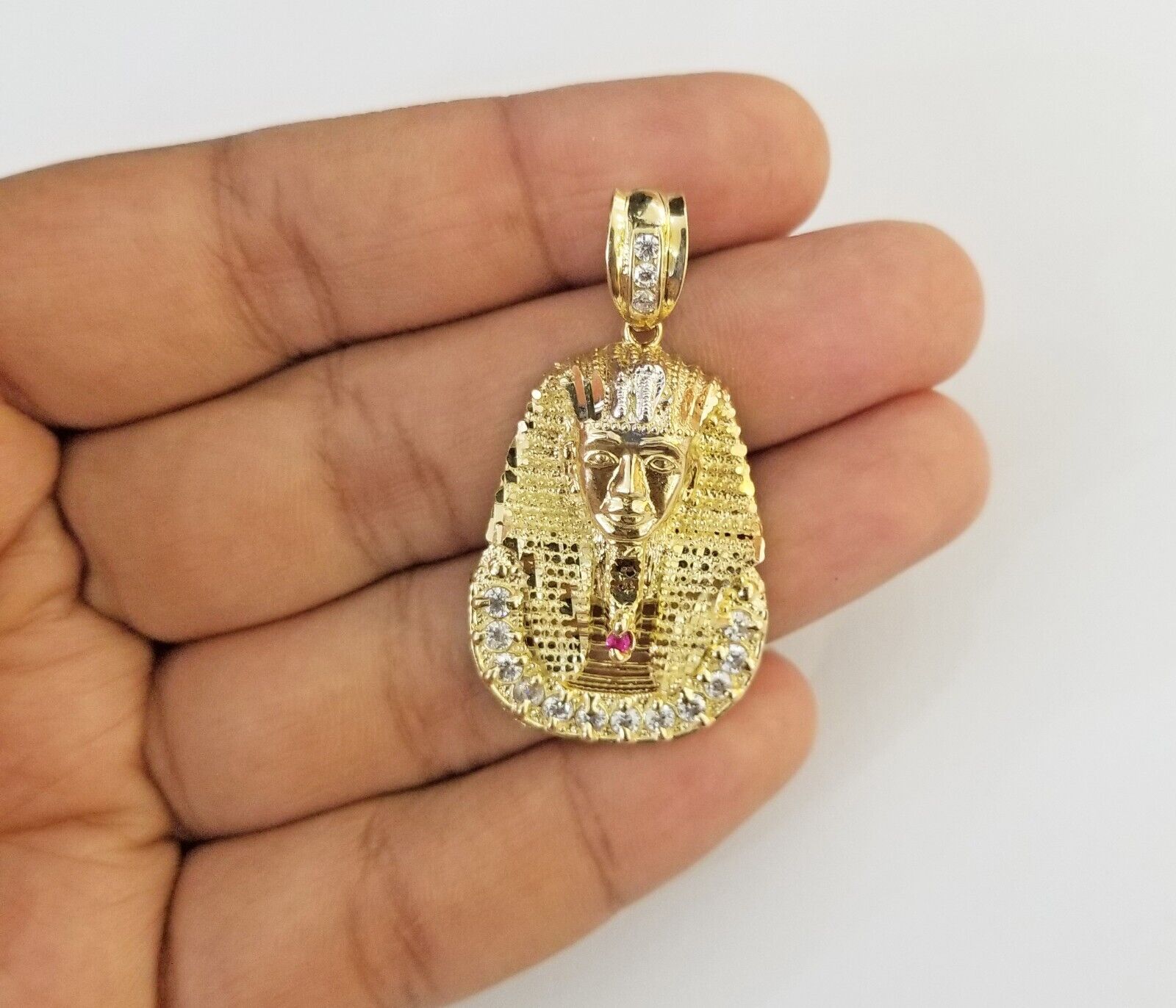 Real 10k Gold Pharaoh Head Charm Pendant 1.6" 10kt Yellow Gold for Mens Chain - GoldenlinQ