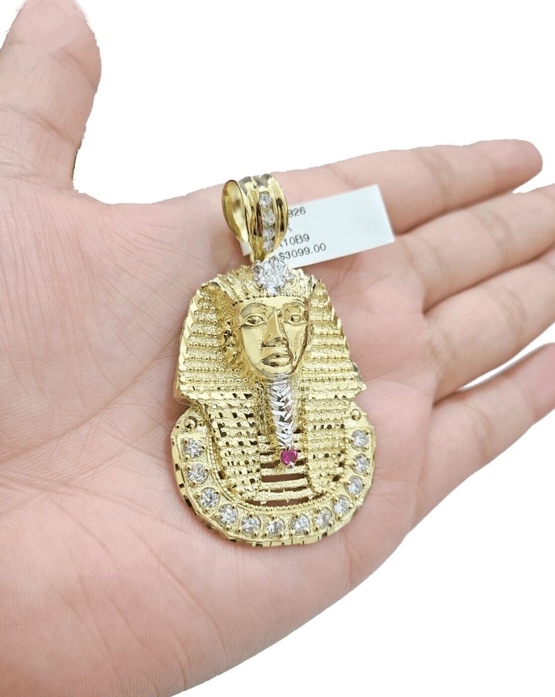 Real 10k Gold Pharaoh Head Charm Pendant 2" 10kt Yellow Gold for Chain - GoldenlinQ