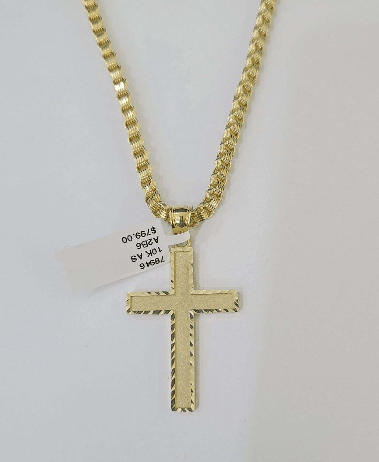 Real 10k Gold Plain Cross Byzantine Chain Necklace 3mm 20" SET 10kt Genuine - GoldenlinQ