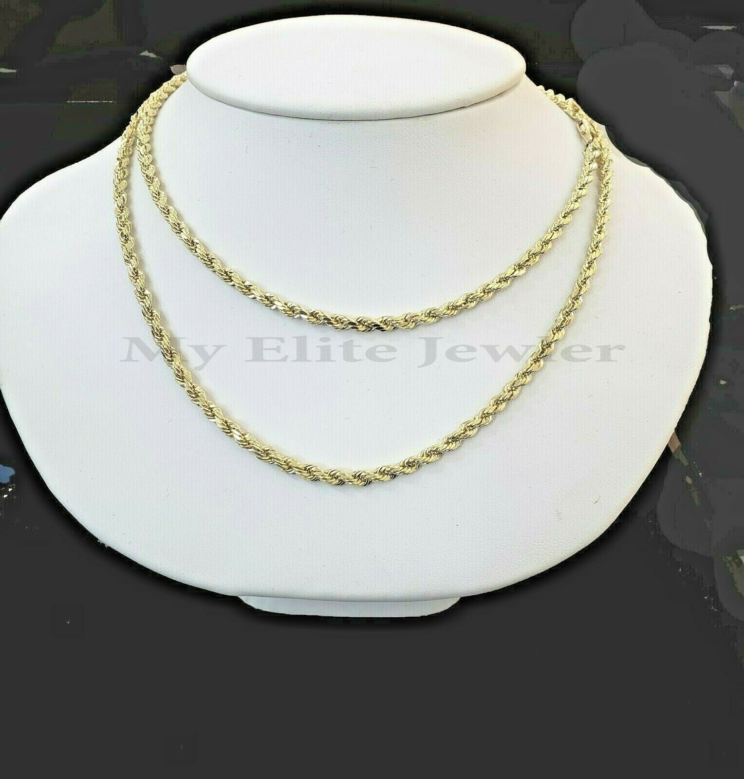 Real 10k Gold Rope chain 3mm 4mm Necklace 10KT yellow Gold 16 - 30" Diamond Cut - GoldenlinQ