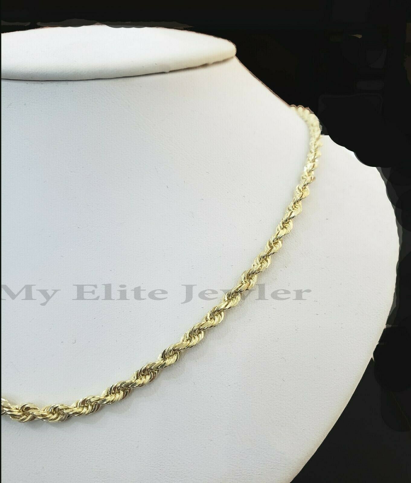 Real 10k Gold Rope chain 3mm 4mm Necklace 10KT yellow Gold 16 - 30" Diamond Cut - GoldenlinQ