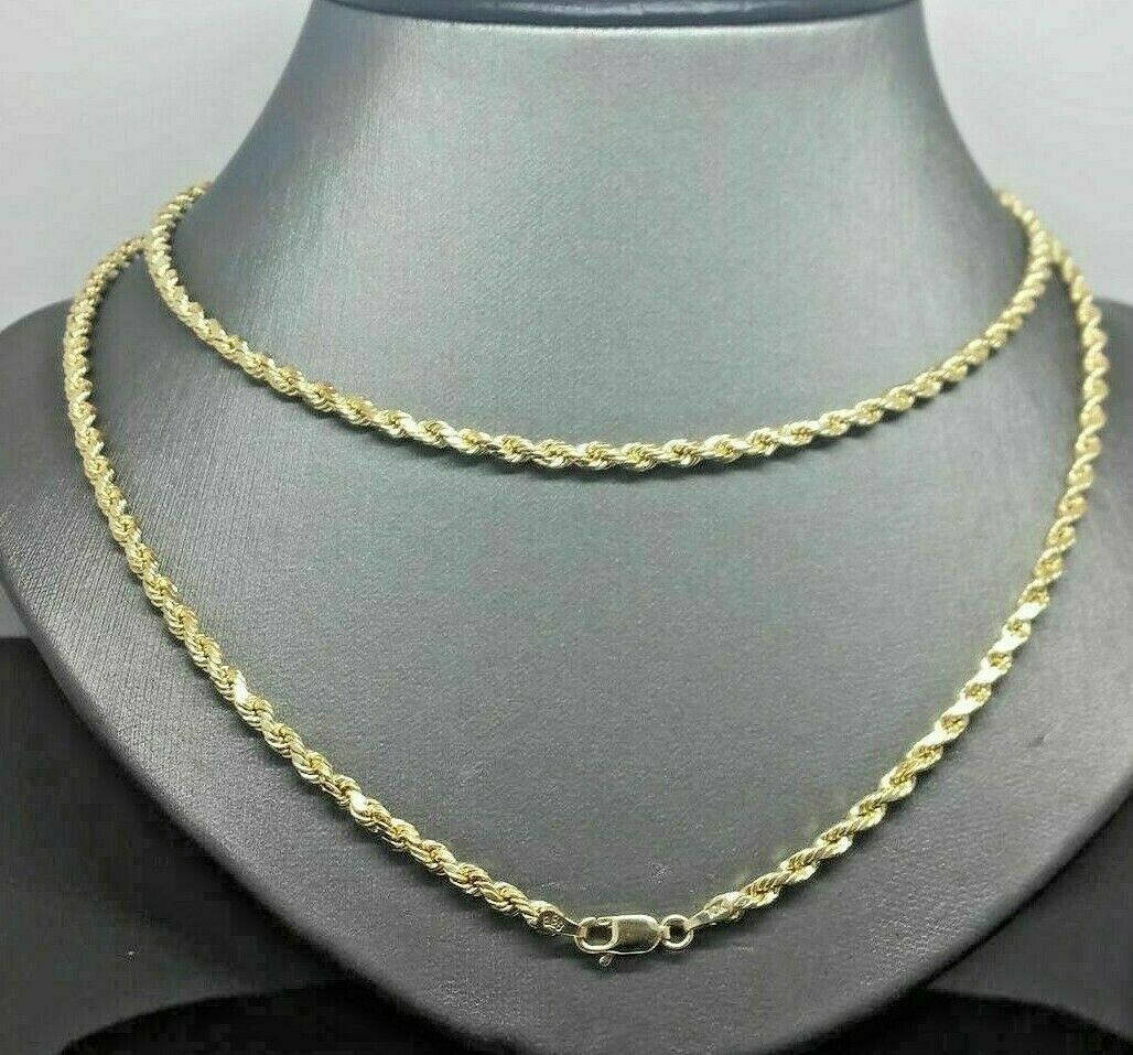Real 10k Gold Rope chain 3mm 4mm Necklace 10KT yellow Gold 16 - 30" Diamond Cut - GoldenlinQ