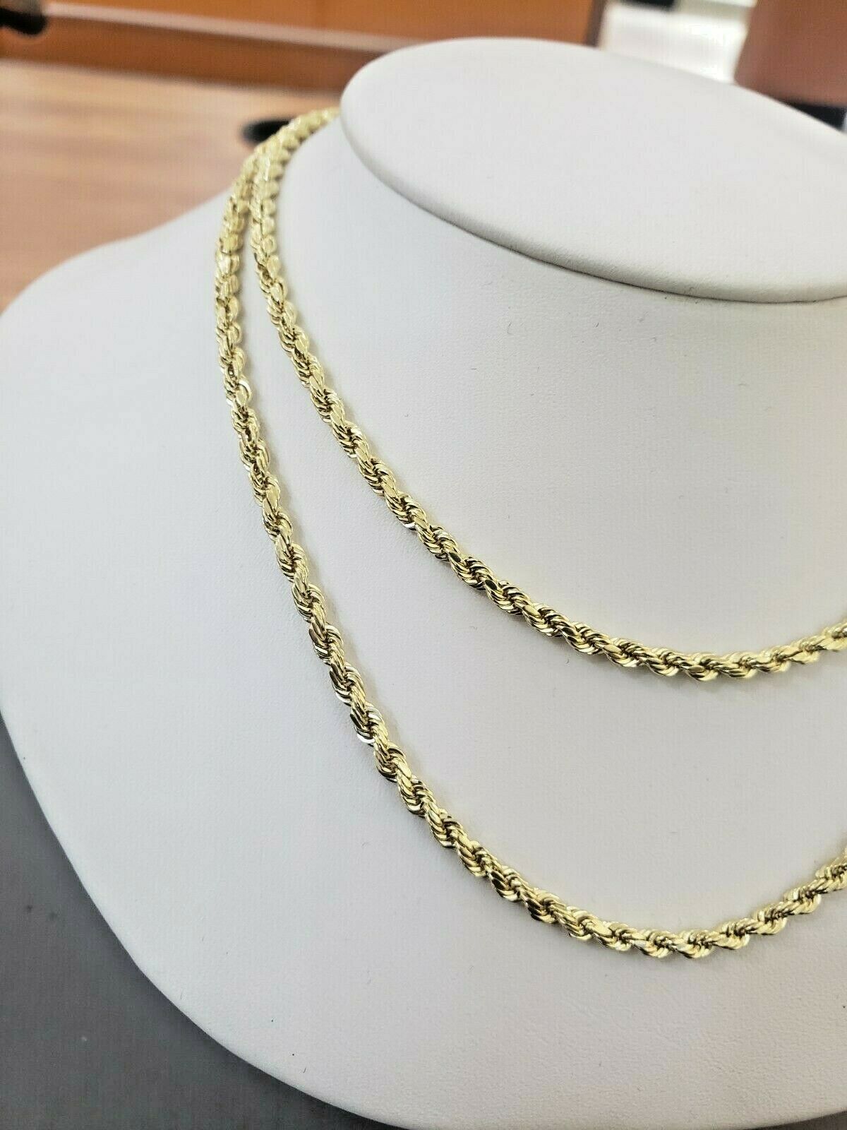 Real 10k Gold Rope chain 3mm 4mm Necklace 10KT yellow Gold 16 - 30" Diamond Cut - GoldenlinQ