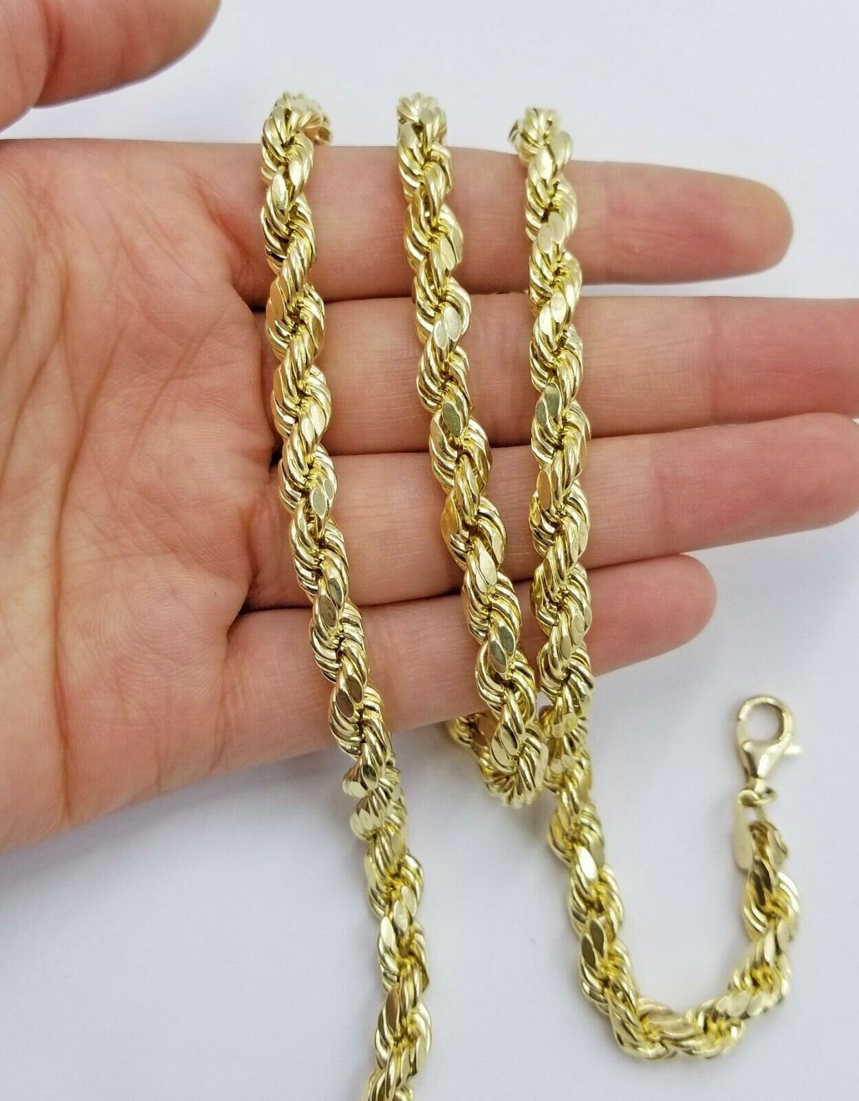 REAL 10K Gold Rope Chain 7mm 26 Inch Men Necklace Gold Diamond Cut - GoldenlinQ