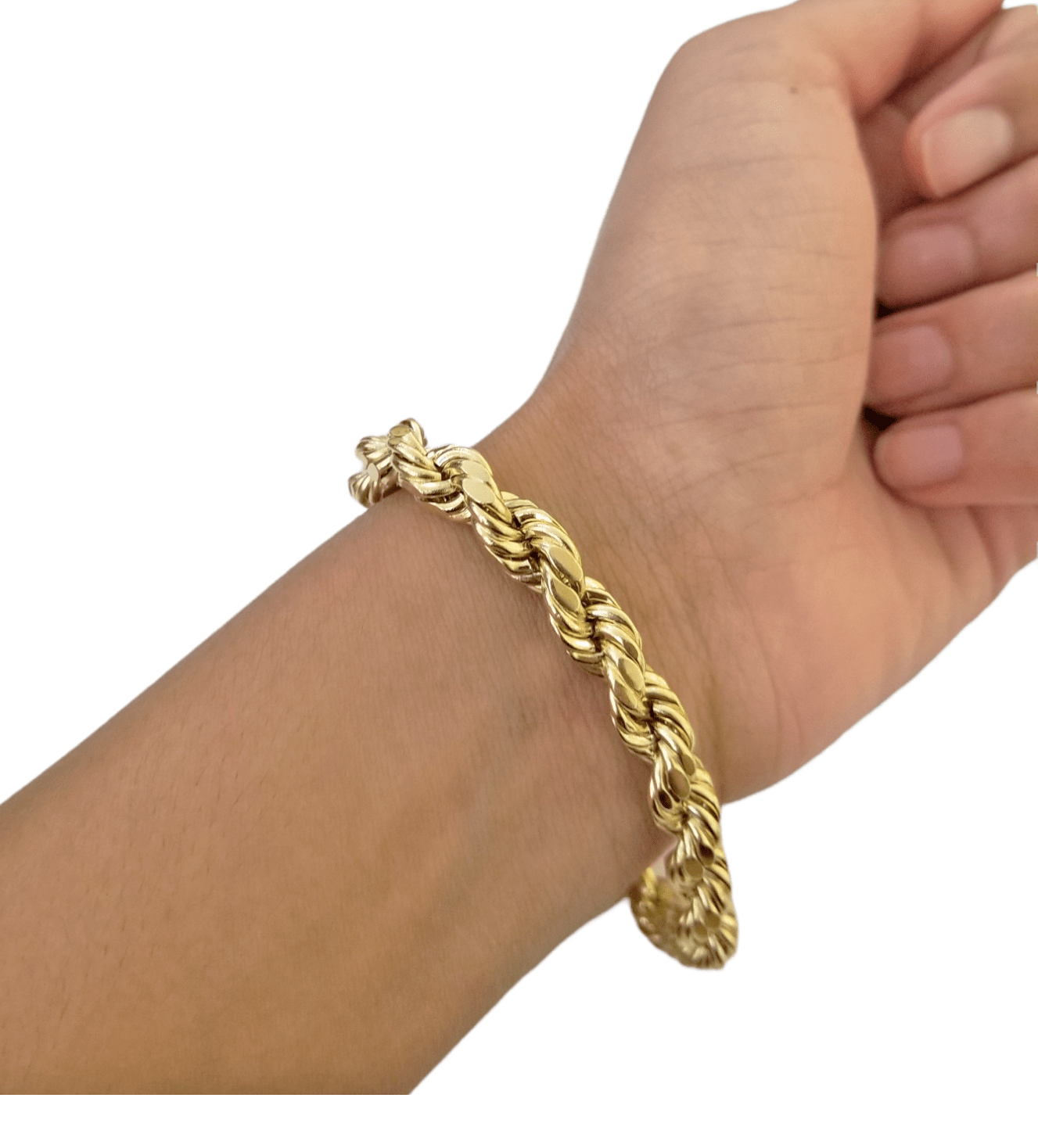 REAL 10k Gold Rope Chain Bracelet 7mm 8" Inch Lobster Clasp Link Rope - GoldenlinQ