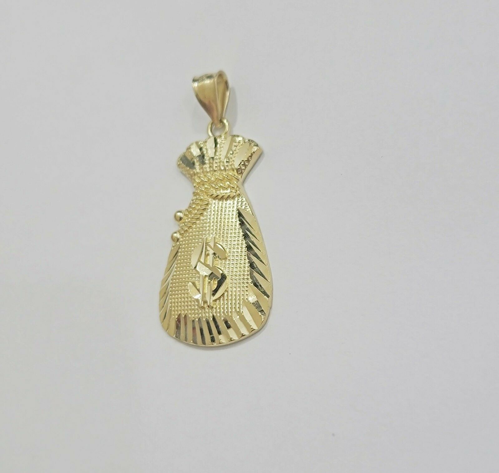 REAL 10k Gold Rope Chain Charm Pendant SET 3mm Necklace 18 - 28" Money Dollar Bag - GoldenlinQ