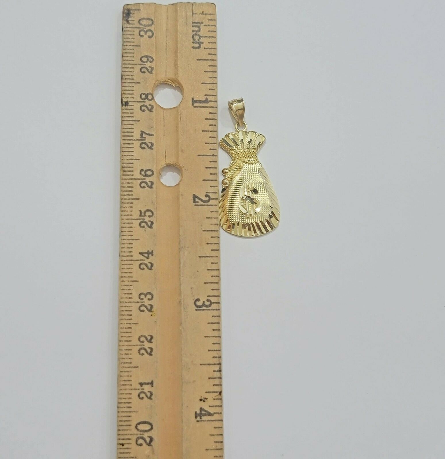 REAL 10k Gold Rope Chain Charm Pendant SET 3mm Necklace 18 - 28" Money Dollar Bag - GoldenlinQ