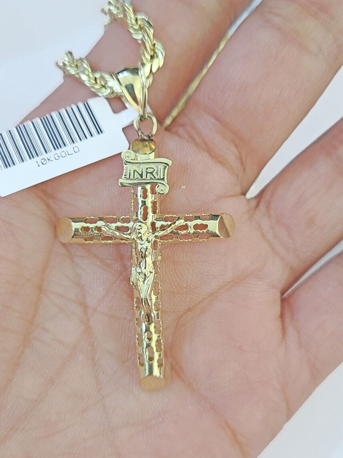 Real 10k Gold Rope Chain Cross Charm Pendent SET 4mm 26 Inch 4mm Necklace Men's - GoldenlinQ