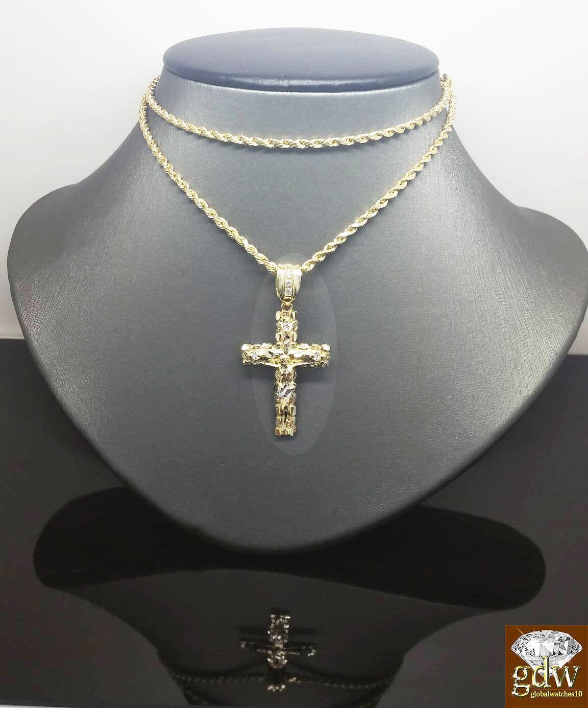 Real 10k Gold Rope Chain Cross Pendant 18" 20" 22" 24" 26" Necklace - GoldenlinQ