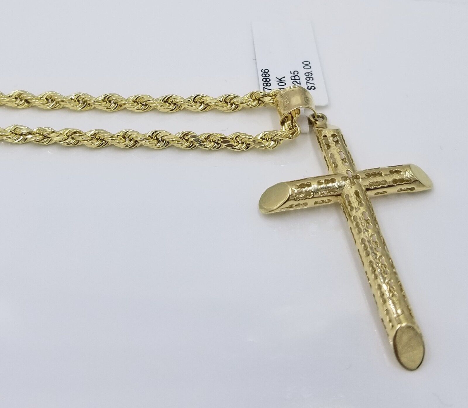 Real 10k Gold Rope Chain Cross Pendant, 3mm Necklace 20" inch With Charm, 10kt - GoldenlinQ