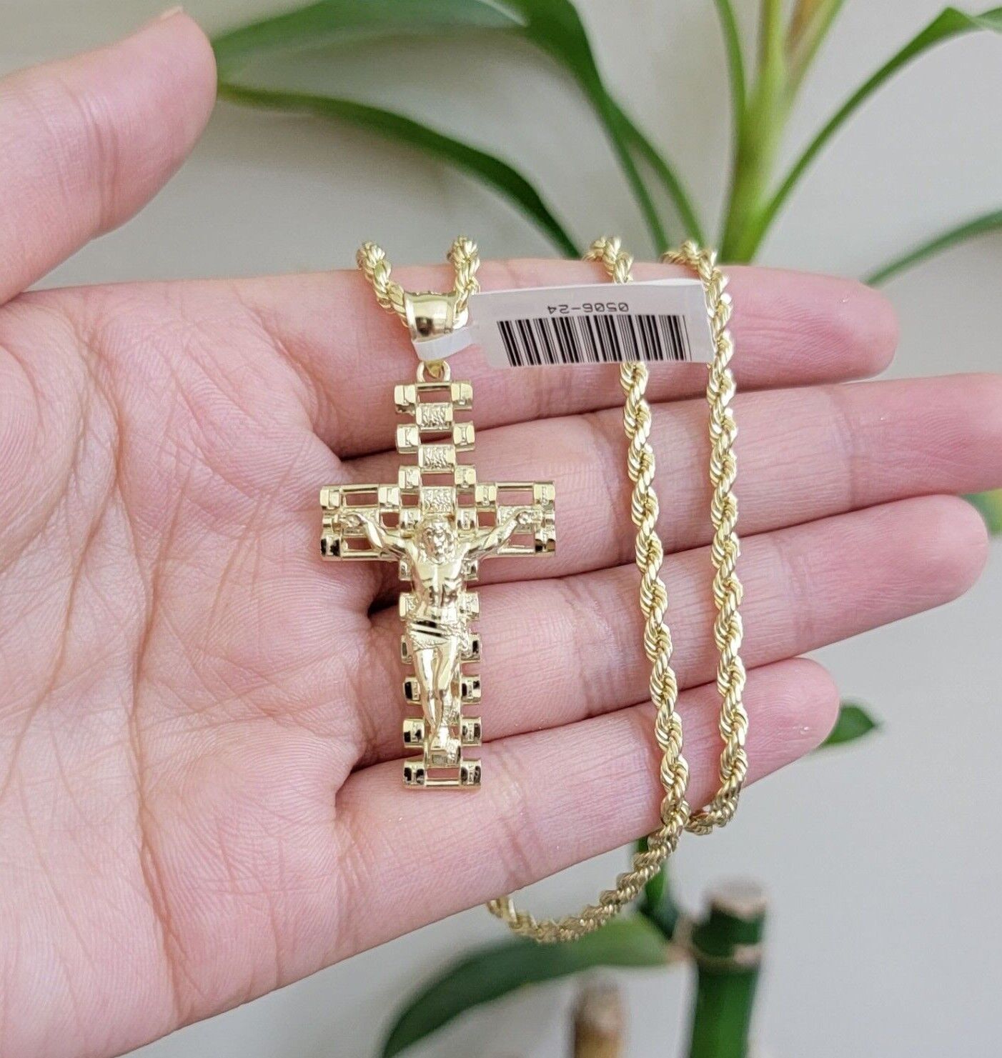 Real 10k Gold Rope Chain Cross SET 3mm 18 - 30" Inch Necklace Jesus Charm Pendant - GoldenlinQ