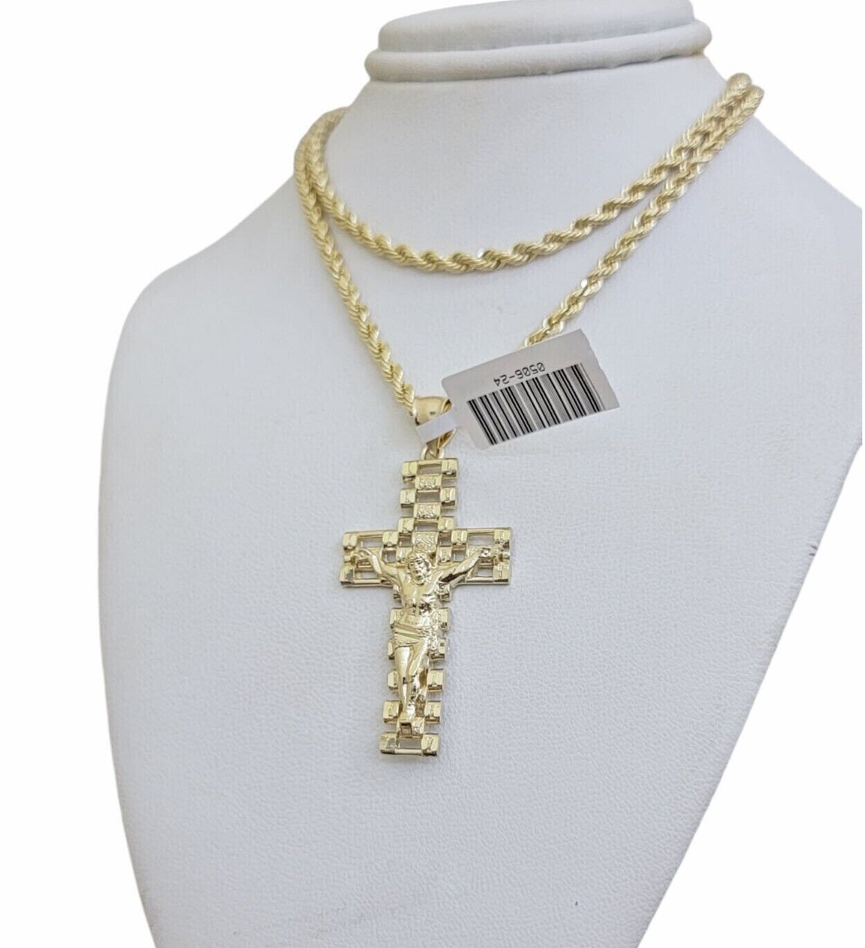 Real 10k Gold Rope Chain Cross SET 3mm 18 - 30" Inch Necklace Jesus Charm Pendant - GoldenlinQ