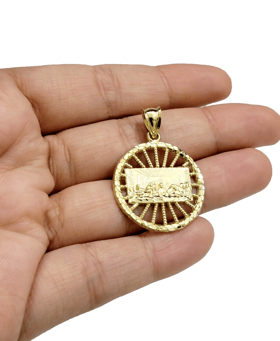 Real 10k Gold Rope Chain Last Supper Pendant Set, 26 Inch 3mm necklace & Charm - GoldenlinQ