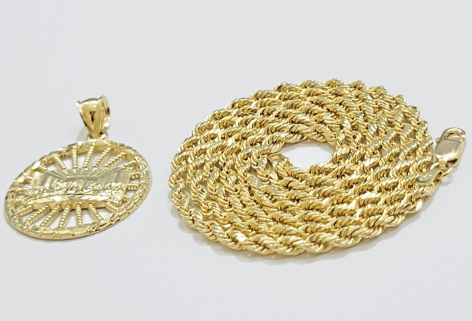 Real 10k Gold Rope Chain Last Supper Pendant Set, 28 Inch 3mm necklace & Charm - GoldenlinQ