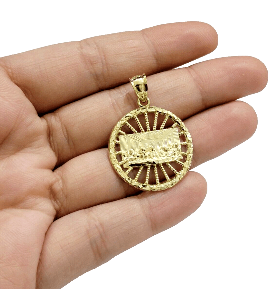 Real 10k Gold Rope Chain Last Supper Pendant Set, 28 Inch 3mm necklace & Charm - GoldenlinQ