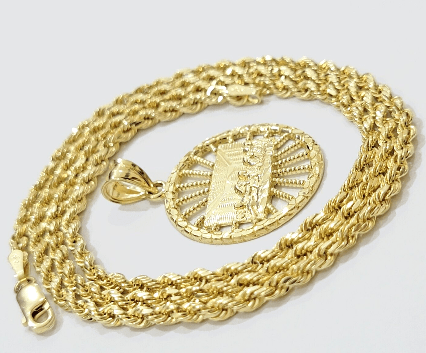 Real 10k Gold Rope Chain Last Supper Pendant Set, 28 Inch 3mm necklace & Charm - GoldenlinQ