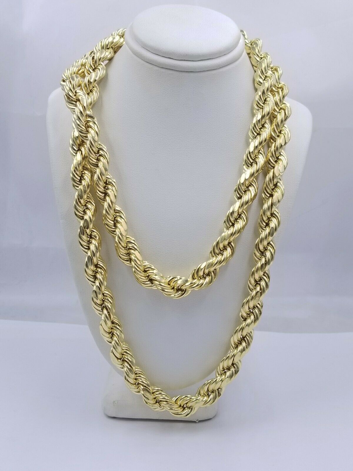 REAL 10k Gold Rope Chain Mens Necklace 10mm 20" - 30" Inch Diamond Cut Yellow Gold - GoldenlinQ