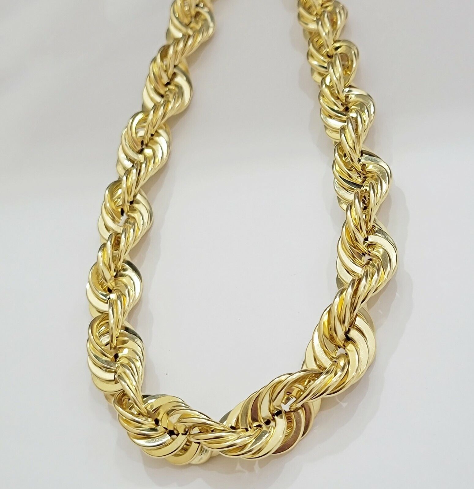 REAL 10K Gold Rope Chain Mens Necklace 15 MM Thick 24" Inch Diamond Cuts 10 KT - GoldenlinQ