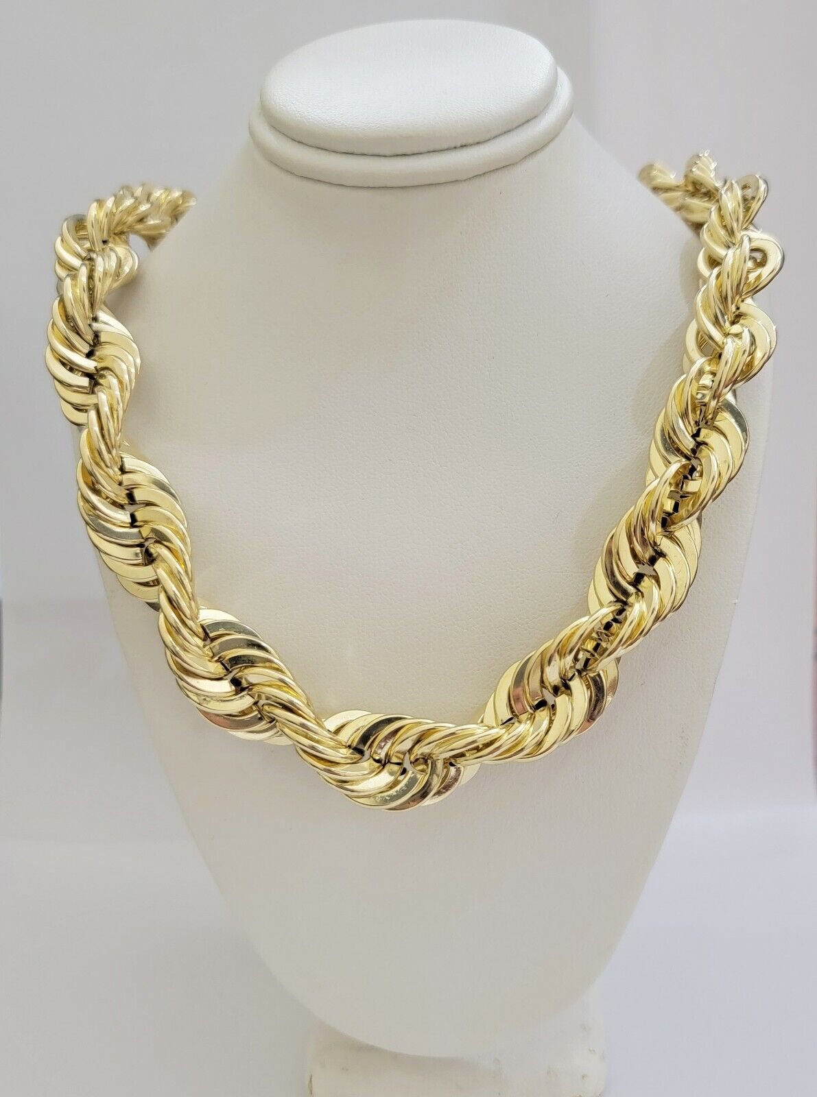 REAL 10K Gold Rope Chain Mens Necklace 15 MM Thick 24" Inch Diamond Cuts 10 KT - GoldenlinQ