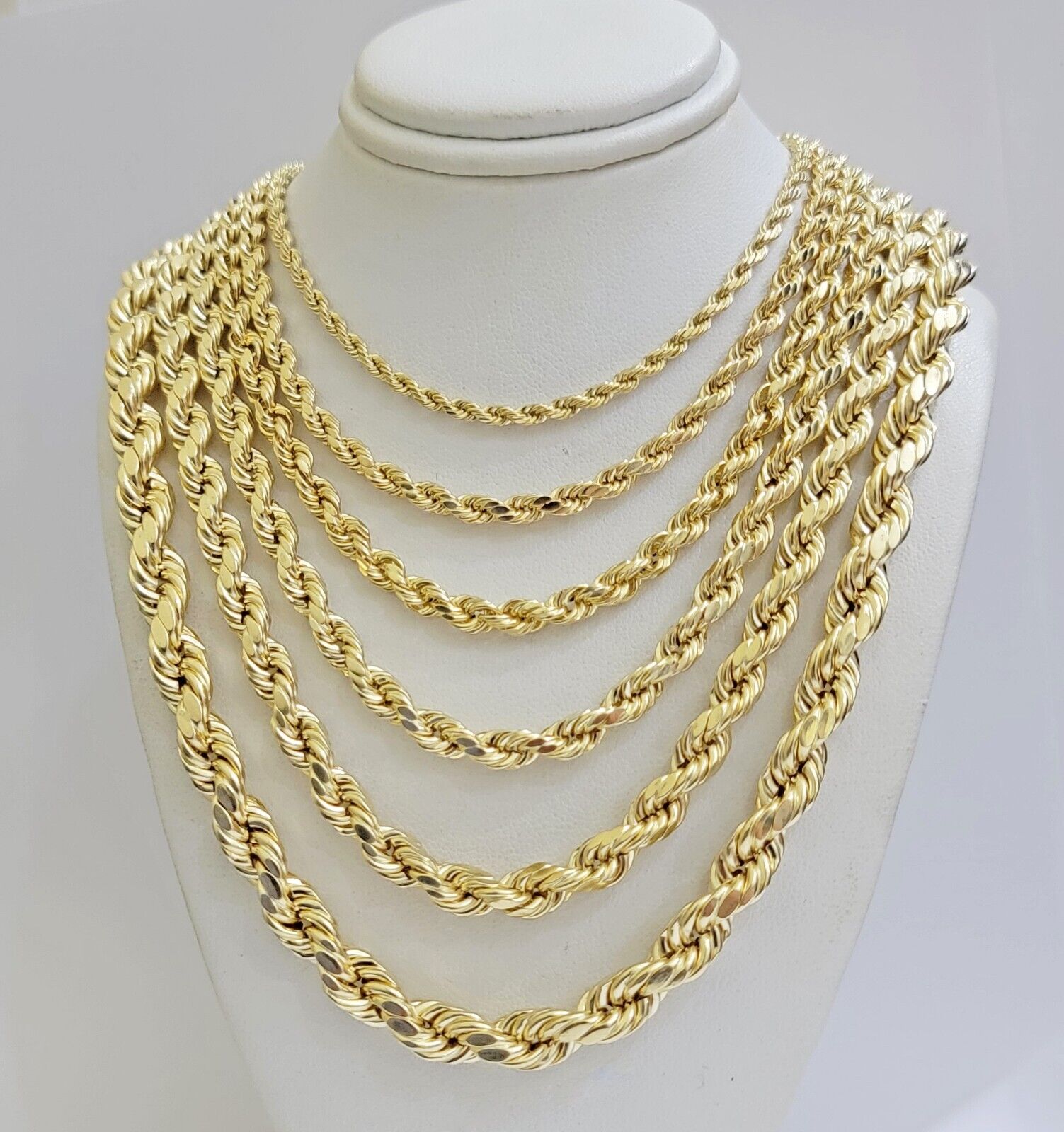 Real 10k Gold Rope Chain Necklace 18 - 30 Inch 3mm to 10mm Diamond Cut 10KT Yellow - GoldenlinQ