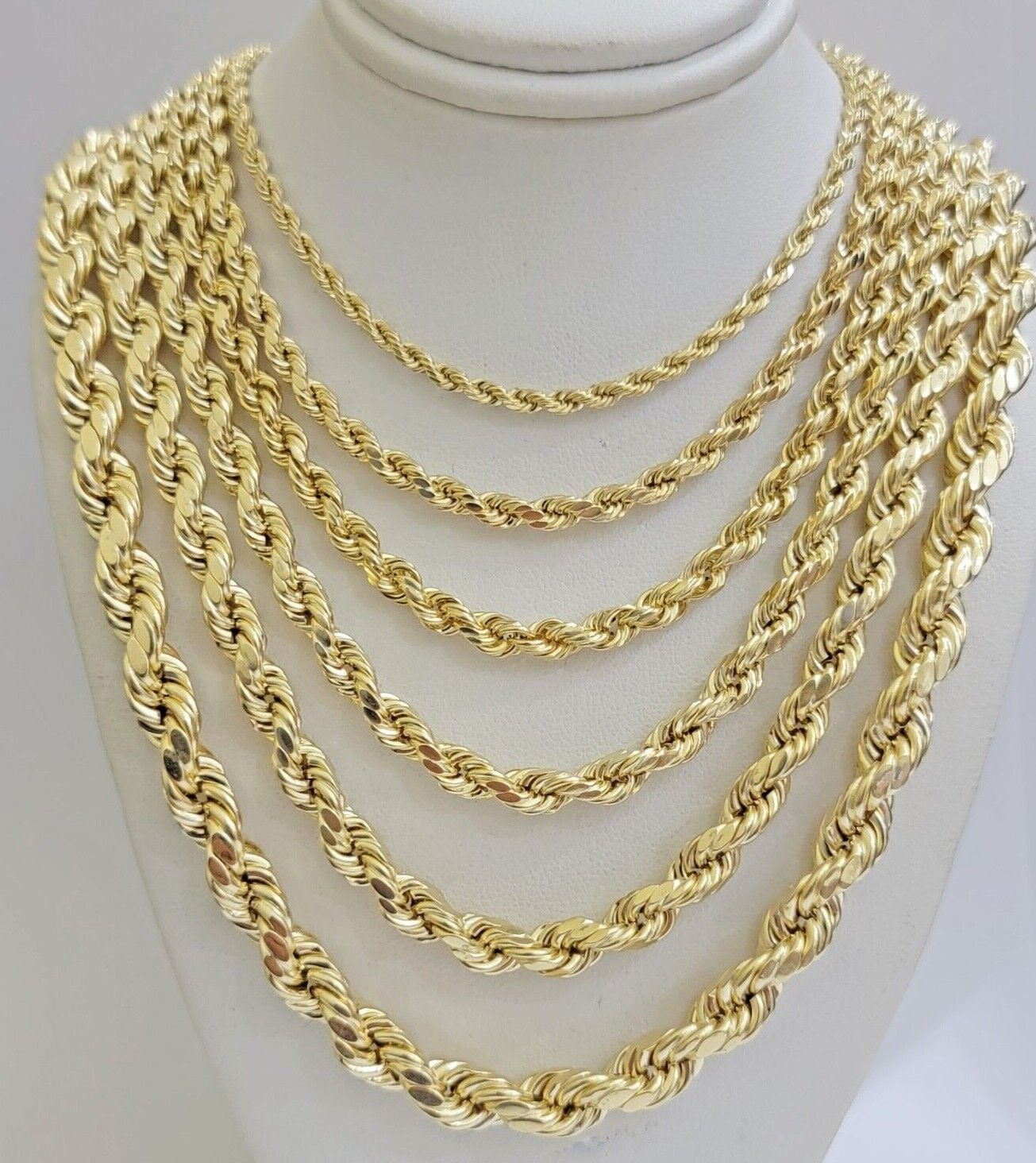 Real 10k Gold Rope Chain Necklace 18 - 30 Inch 3mm to 10mm Diamond Cut 10KT Yellow - GoldenlinQ