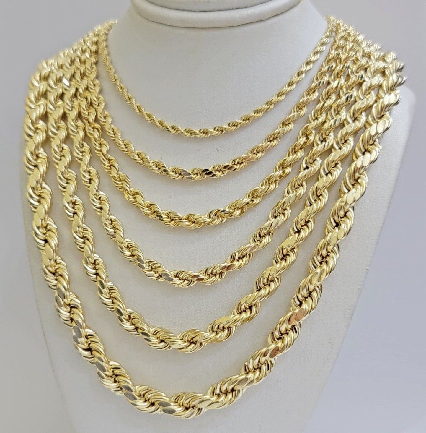 Real 10k Gold Rope Chain Necklace 18 - 30 Inch 3mm to 10mm Diamond Cut 10KT Yellow - GoldenlinQ